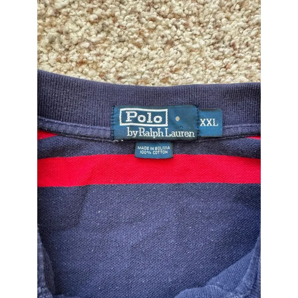 Polo Ralph Lauren Striped Polo Shirt Mens XXL Navy Blue Red Cotton Short Sleeve